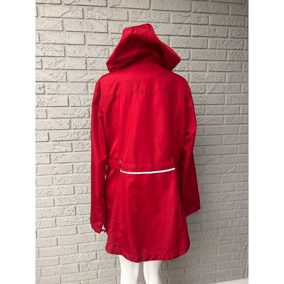 Jones New York Women Red Hooded Raincoat Parka / Windbreaker Size L - Picture 9 of 13